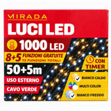 Luci di Natale 1000 Led bianco caldo/freddo cavo verde - immagine 3