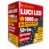 Luci di Natale 1000 Led Bianco Freddo Cavo Verde