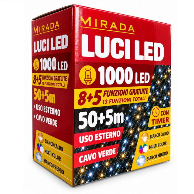 Luci di Natale 1000 Led Bianco Freddo Cavo Verde