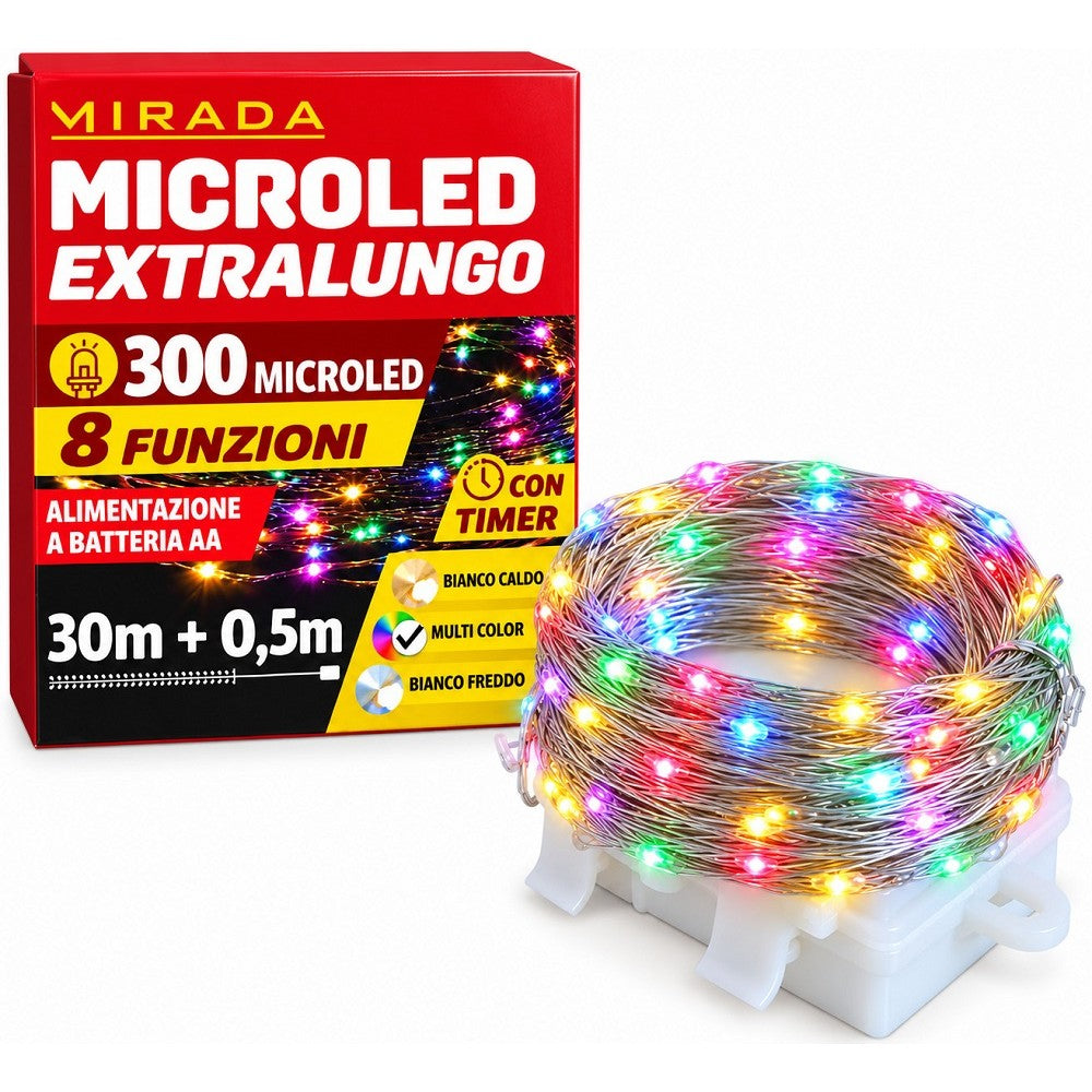 Luci di Natale 300 Microled a Batteria Multicolor 30X0,5 mt - immagine 2