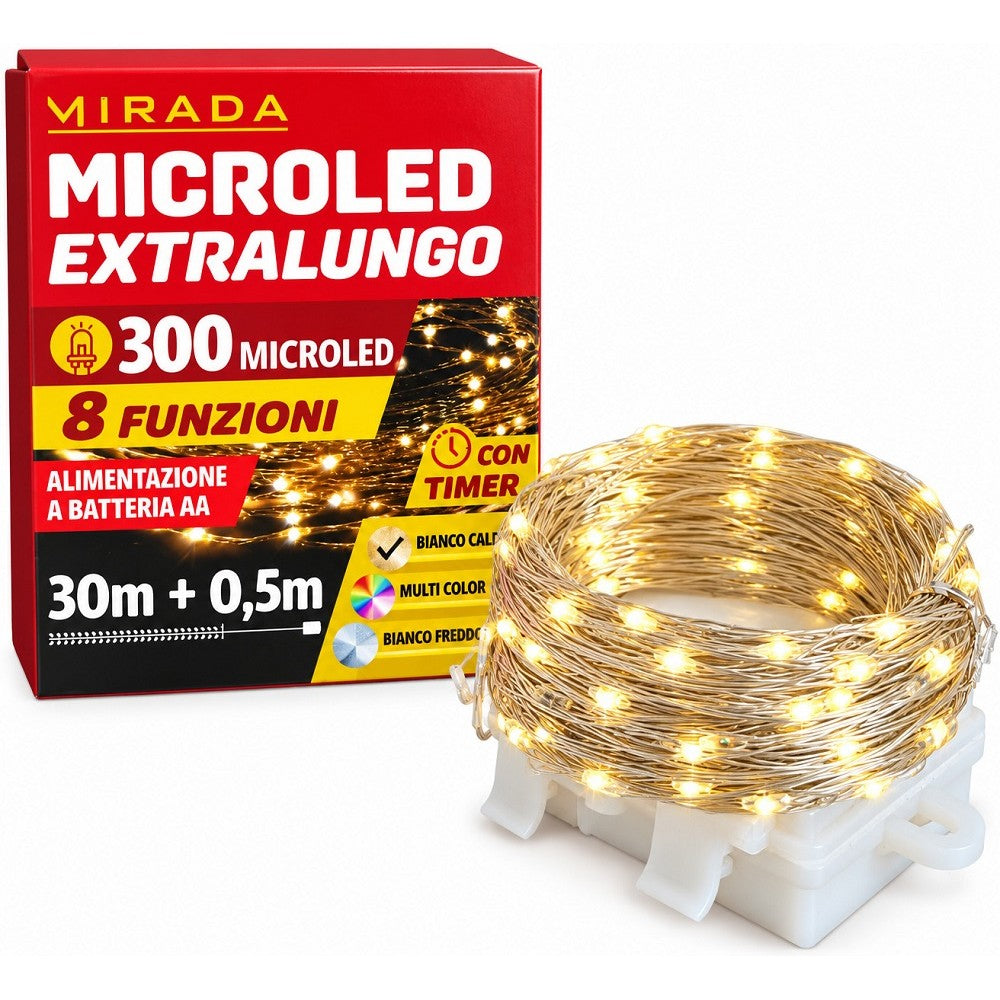 Luci di Natale 300 Microled a Batteria Bianco Caldo 30X0,5 mt - immagine 2