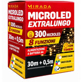 Luci di Natale 300 Microled a Batteria Bianco Freddo 30X0,5 mt