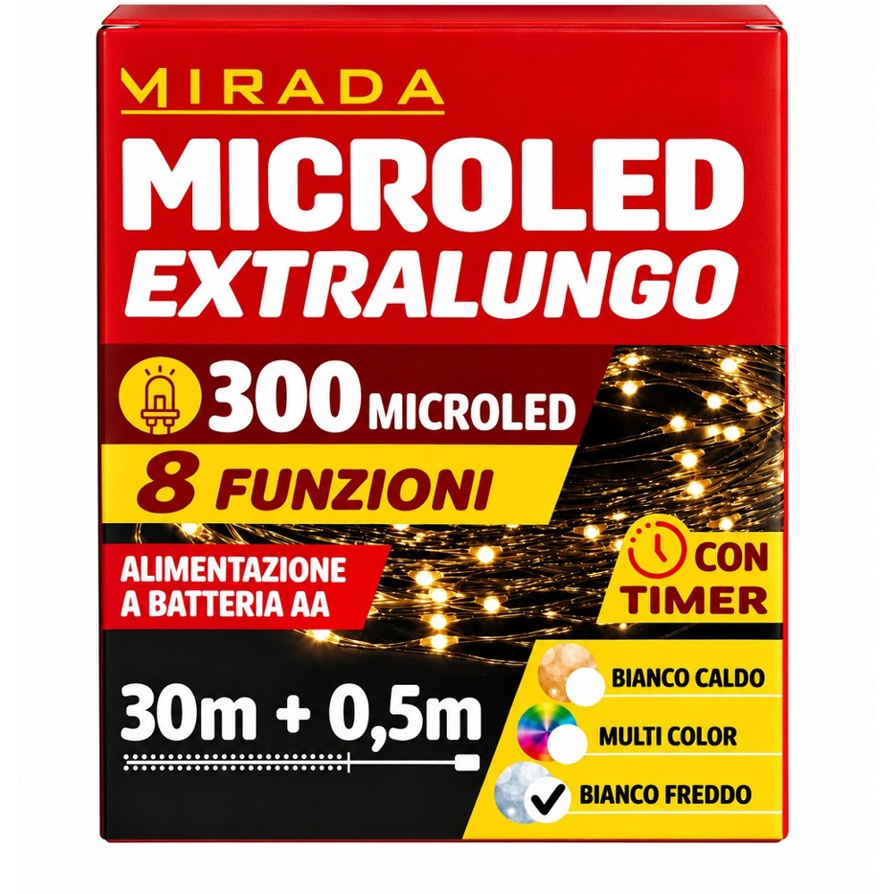 Luci di Natale 300 Microled a Batteria Bianco Freddo 30X0,5 mt - immagine 3