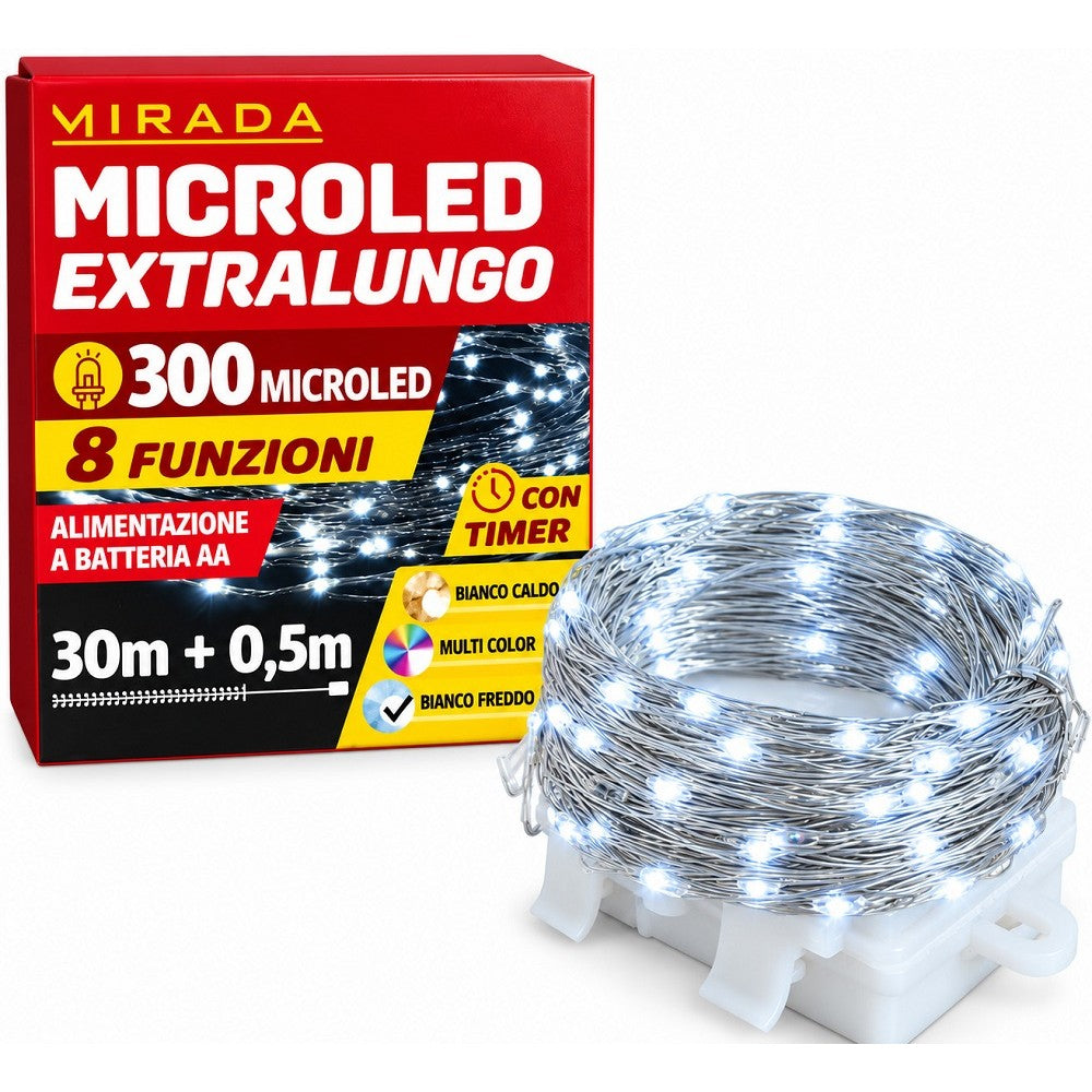 Luci di Natale 300 Microled a Batteria Bianco Freddo 30X0,5 mt - immagine 2