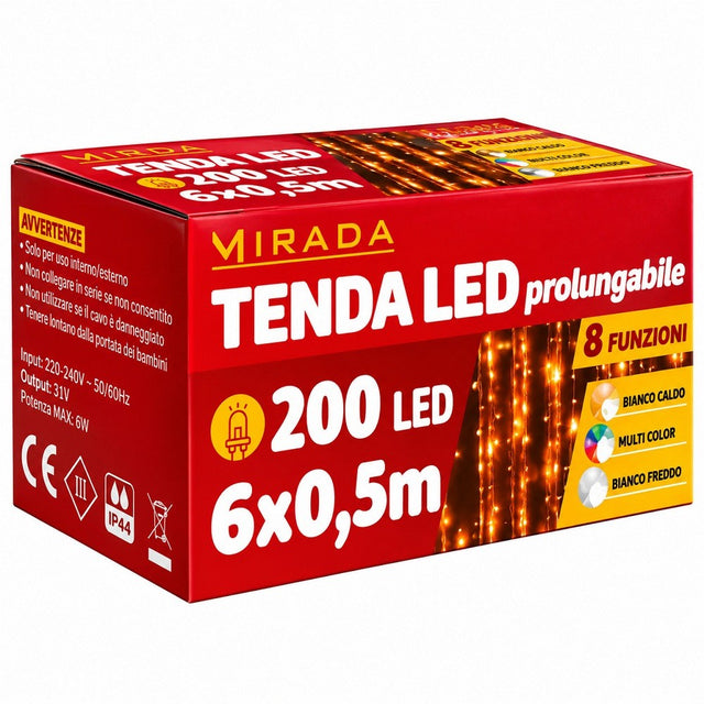 Tenda 200 Led Prolungabile Bianco Caldo