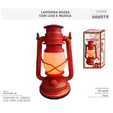 Lanterna Natalizia Rossa con Luce e Musica 15x11x25 cm