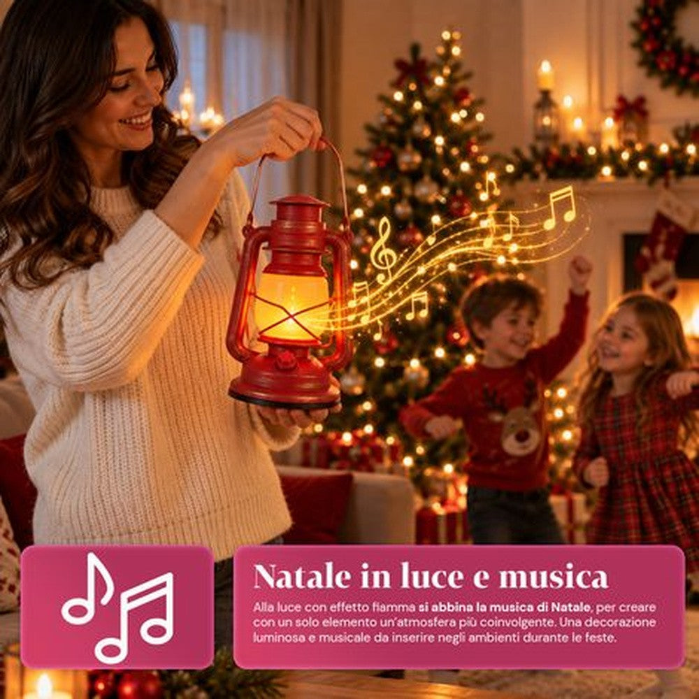 Lanterna Natalizia Rossa con Luce e Musica 15x11x25 cm - immagine 3