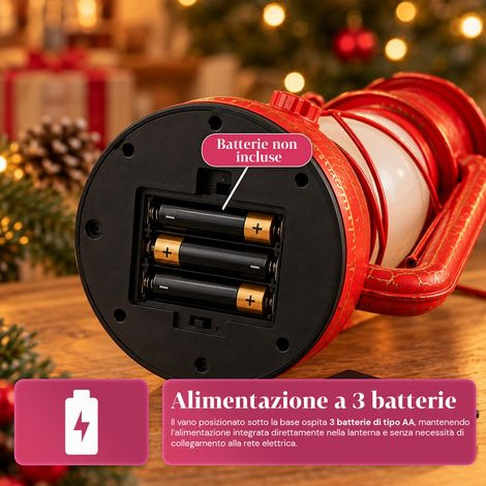 Lanterna Natalizia Rossa con Luce e Musica 15x11x25 cm - immagine 5