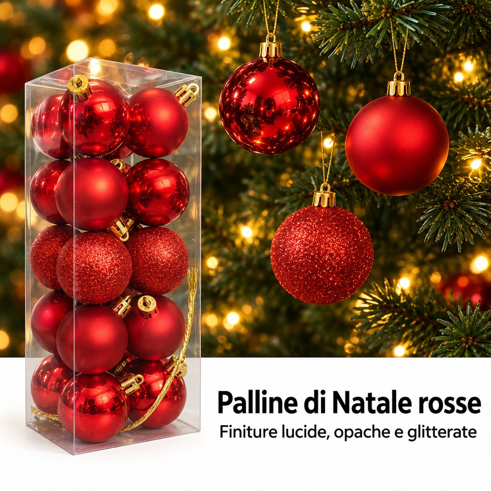 Pallina di natale Rossa 4 cm set 20 pz assortite