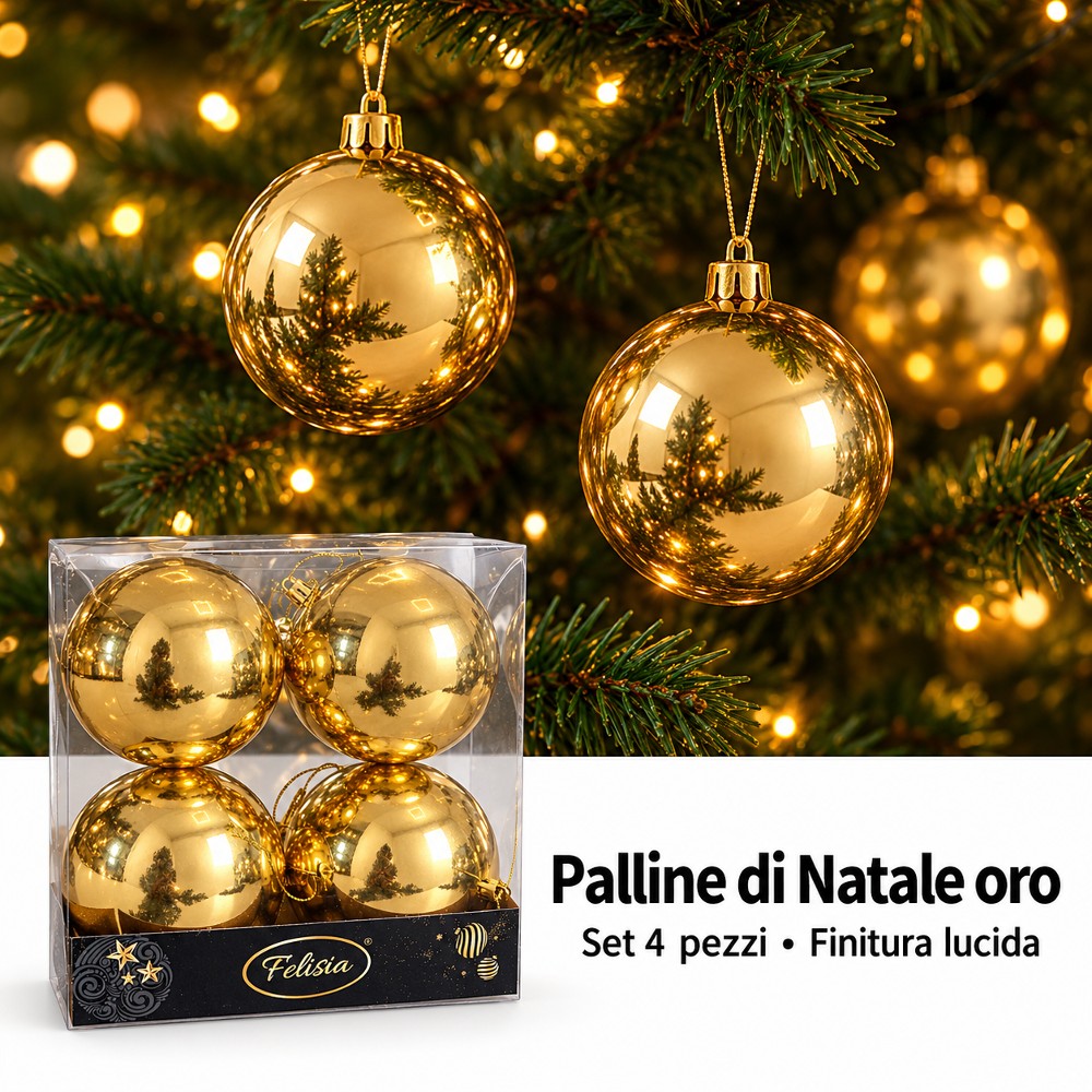 Palline di Natale Oro 10 cm Set 4 pz Lucide