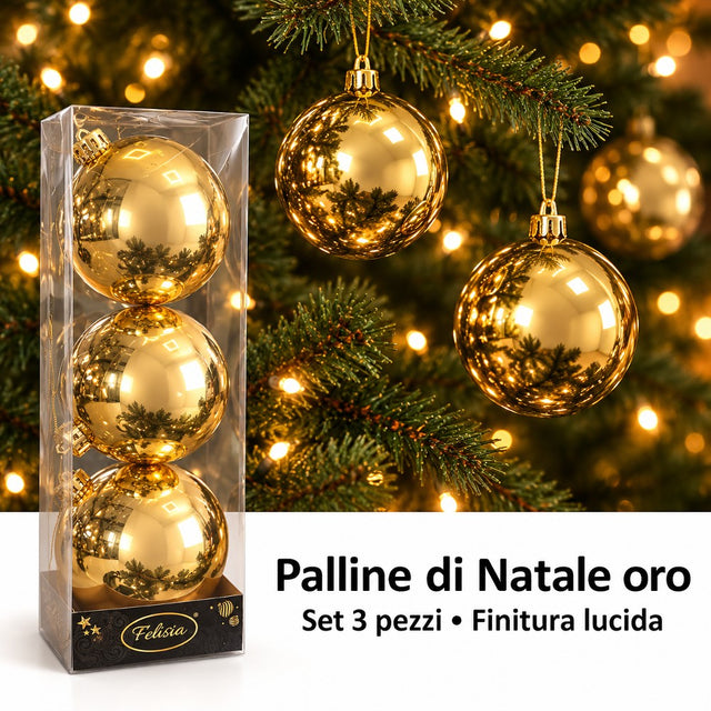 Pallina di natale Oro 12 cm set 3 pz lucide