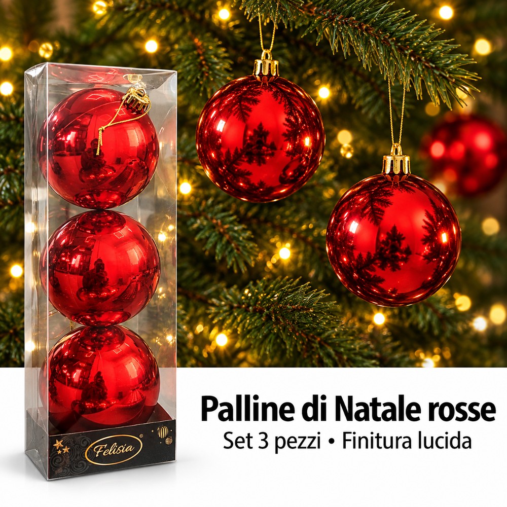 Pallina di natale Rossa 12 cm set 3 pz lucide