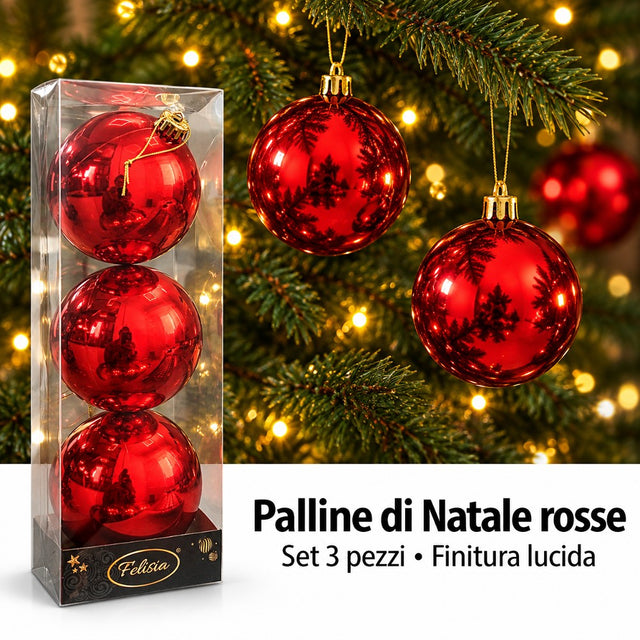 Pallina di natale Rossa 12 cm set 3 pz lucide