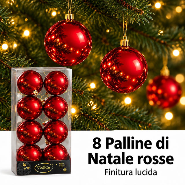 Pallina di Natale Rossa 8cm Set 8 pz Lucide