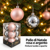 Pallina di natale rosa 6 cm set 12 pz lucide/opache