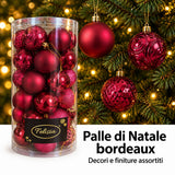 Pallina di natale Burgundy 6 cm set 36 pz decori assortiti