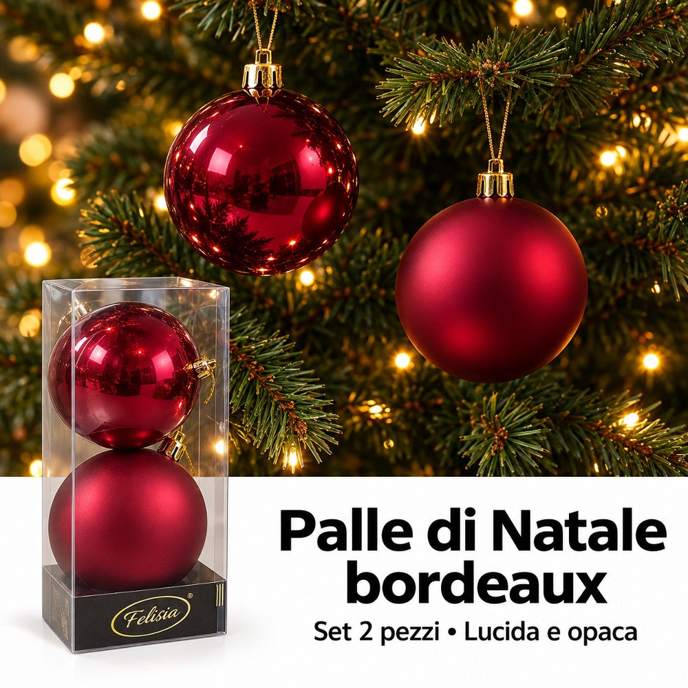 Palla di Natale Burgundy 12 cm Set 2 pz Lucide/Opache