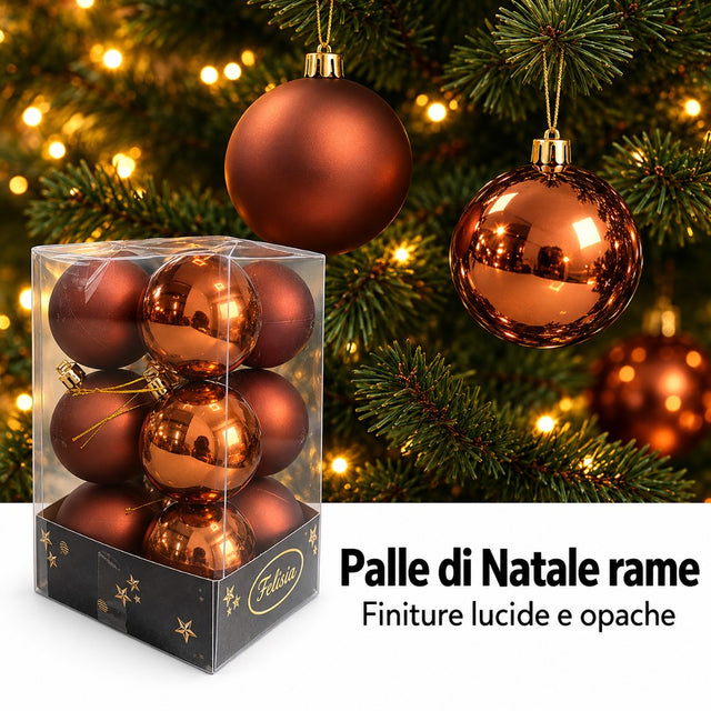 Pallina di natale Marrone 6 cm set 12 pz lucide/opache
