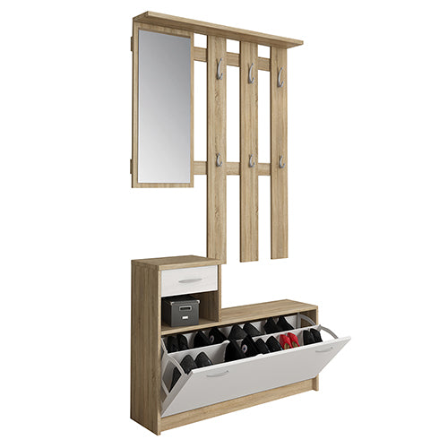 Kings Brand Furniture Scarpiera Con Appendini E Panca - Ingombro Ridotto, Telaio Nero E Legno Marrone (61x35x174 Cm) - 4