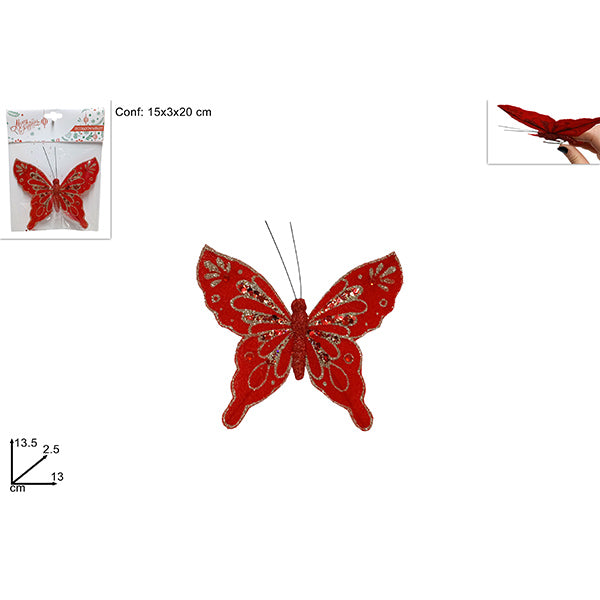 immagine-1-due-esse-christmas-farfalla-13cm-rossa-con-pinzetta-de-ean-8053482200941