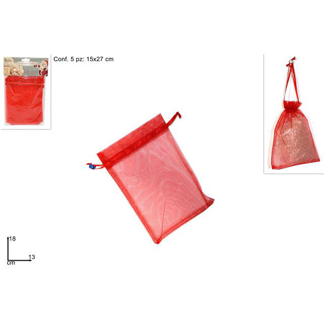immagine-1-due-esse-christmas-sacchetto-organza-5pezzi-13x18cm-rosso-ean-8033113410048