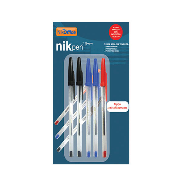 immagine-1-nikoffice-penne-a-sfera-nikoffice-5-pezzi-blister-ean-8033593042531