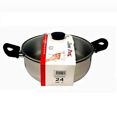 immagine-1-steel-pan-tegame-acciaio-24cm-con-coperchio-vetro-steel-pan-ean-8015094110971